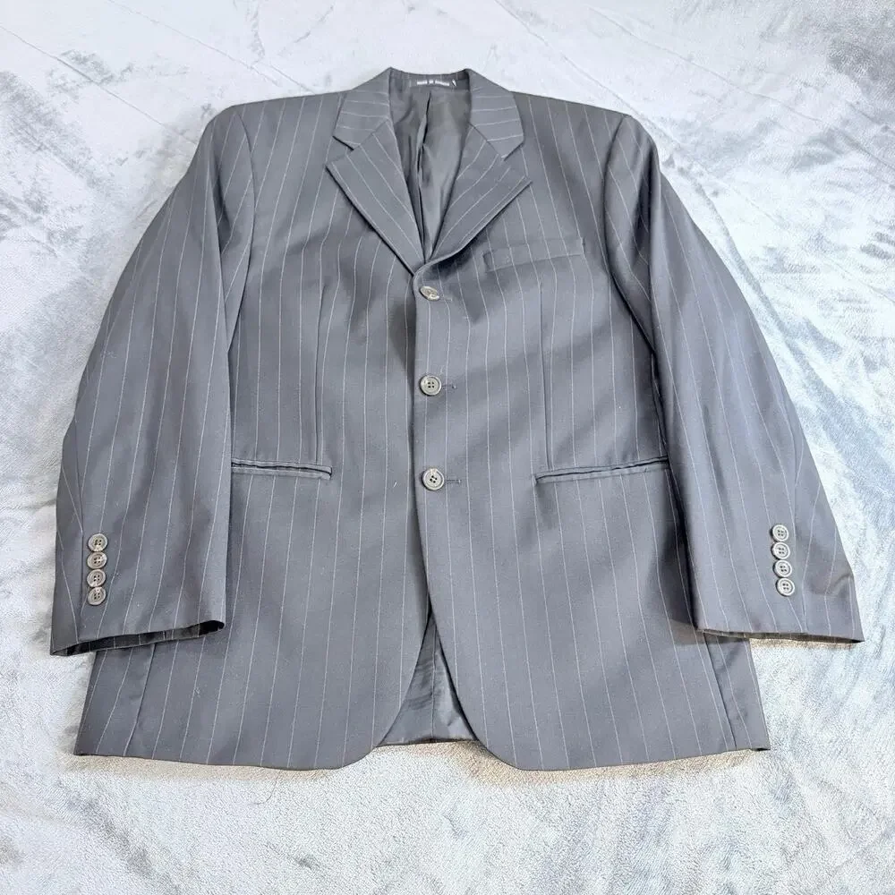 Chaps Men's Blazer Sport Coat Wool Cashmere Blend Sz 37s Dark Blue W/ Pin Stripe
